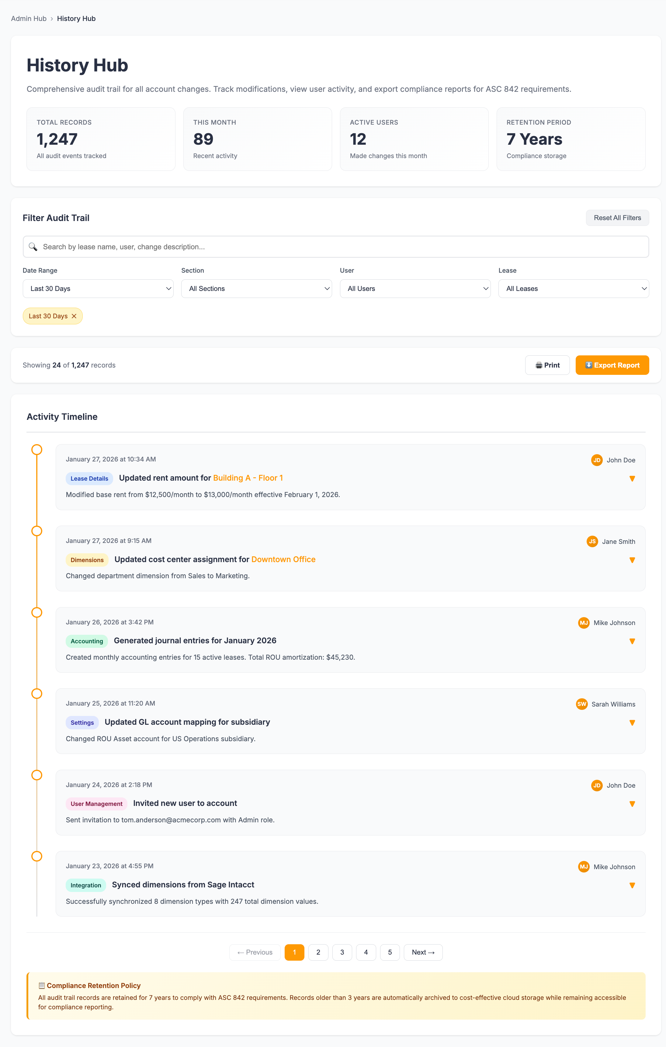 iLeasePro V2 History Hub screenshot