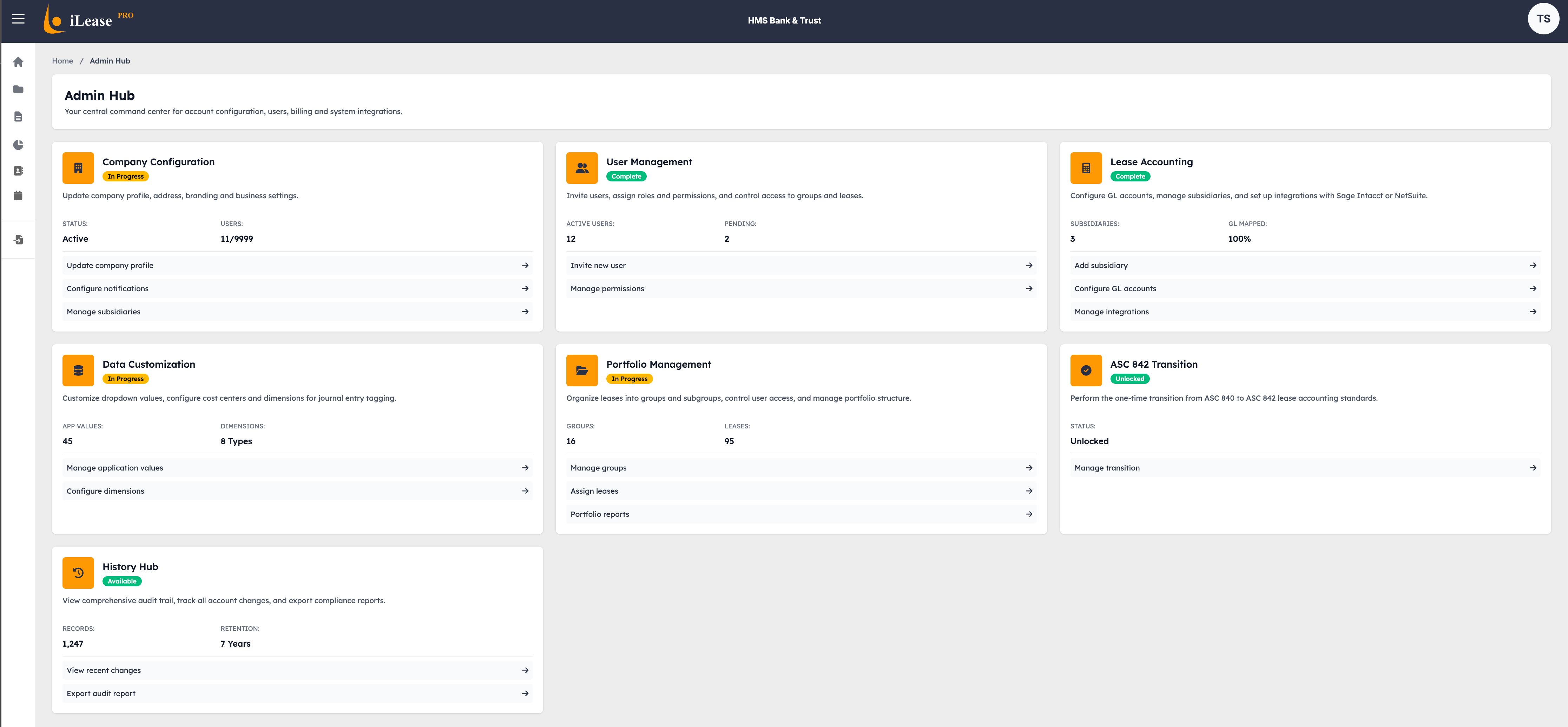 iLeasePro V2 Admin Hub Landing screenshot