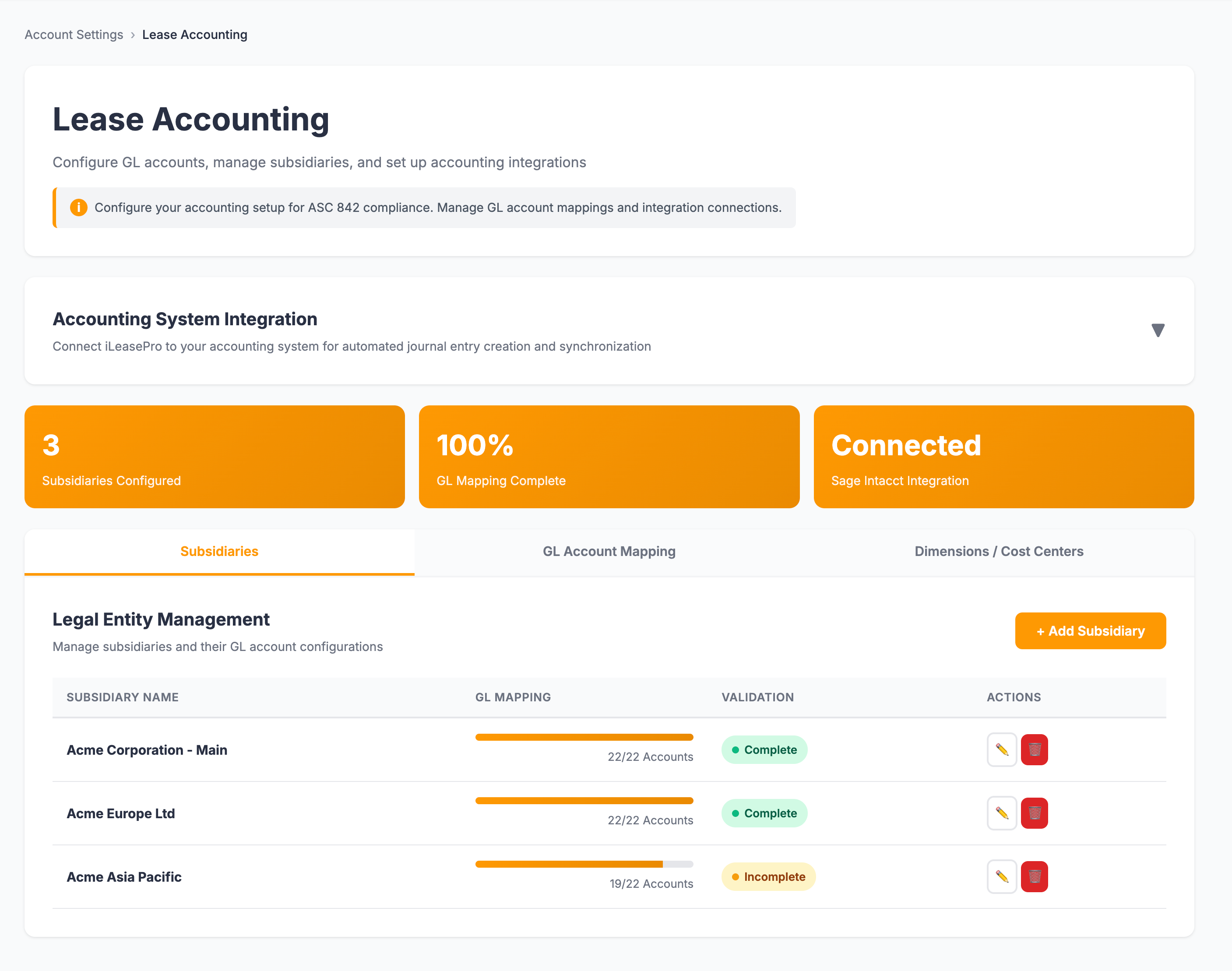 iLeasePro V2 Admin Hub Lease Accounting screenshot