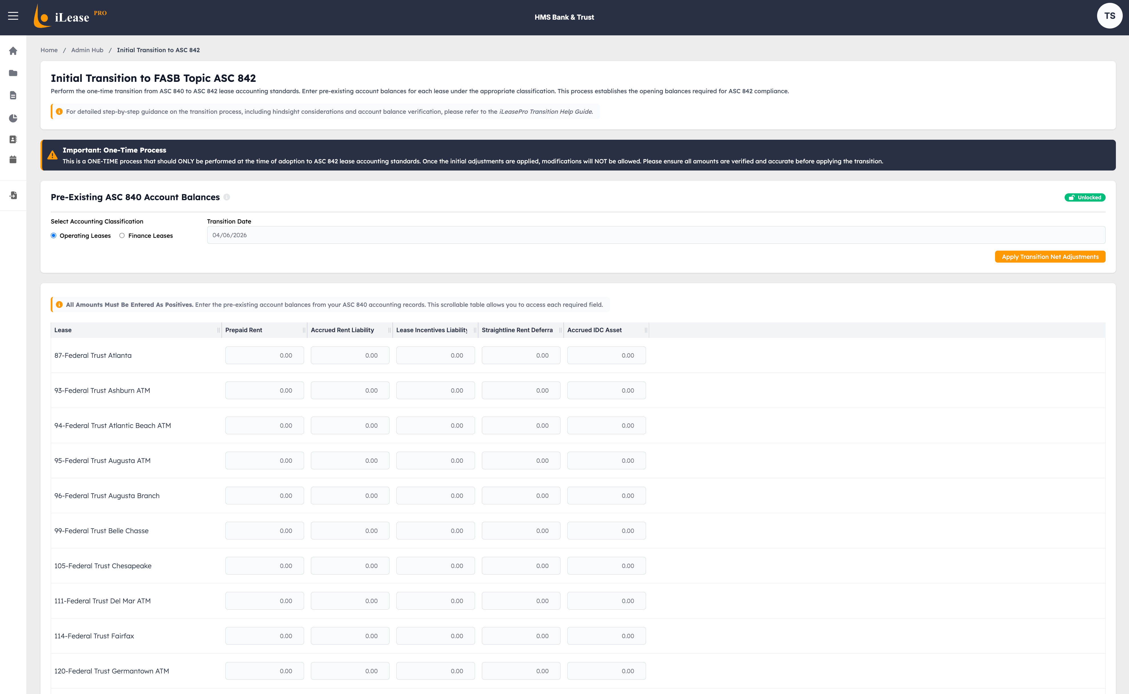 iLeasePro V2 ASC 840 Transition screenshot