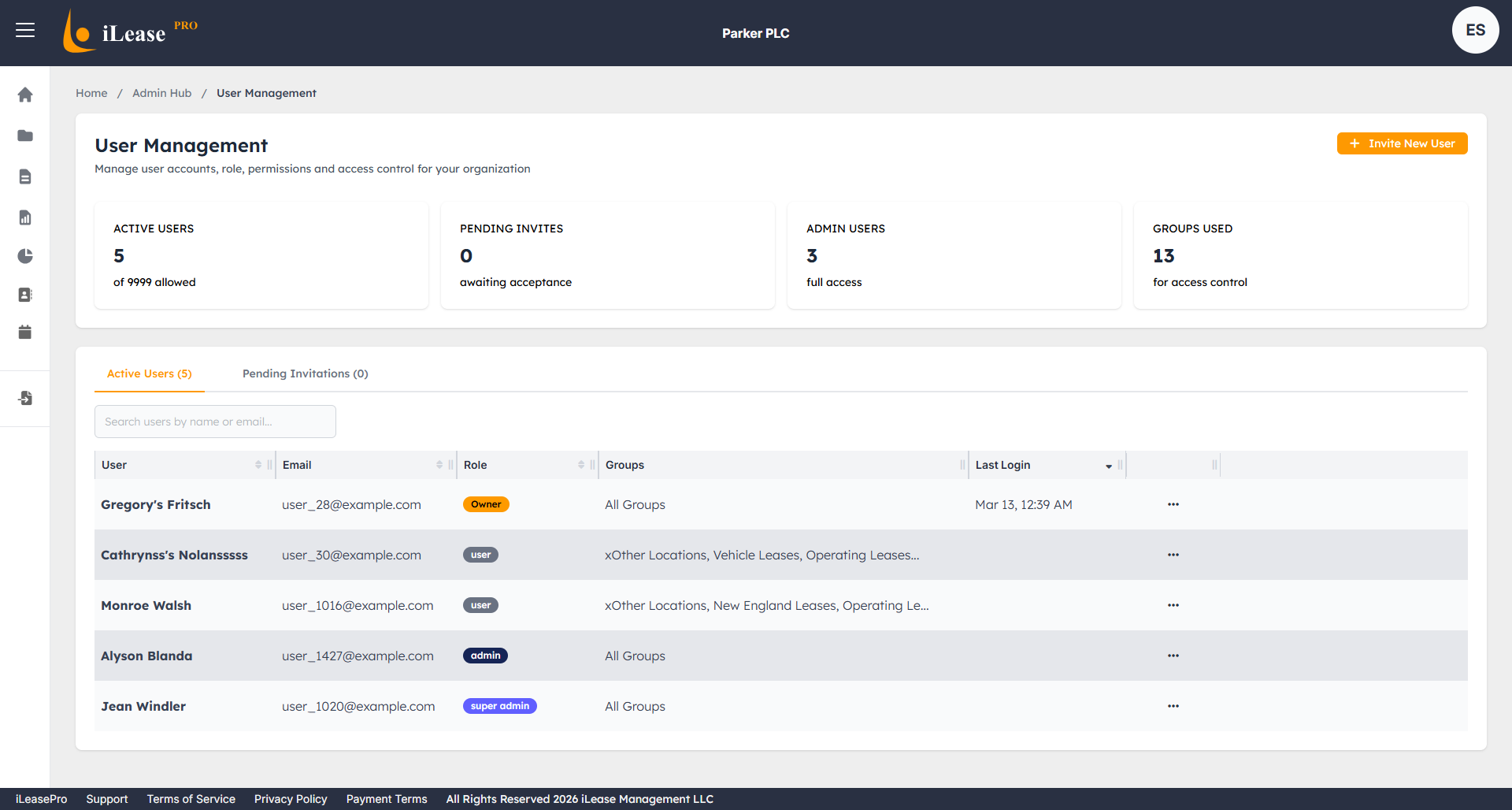 iLeasePro V2 User Management screenshot