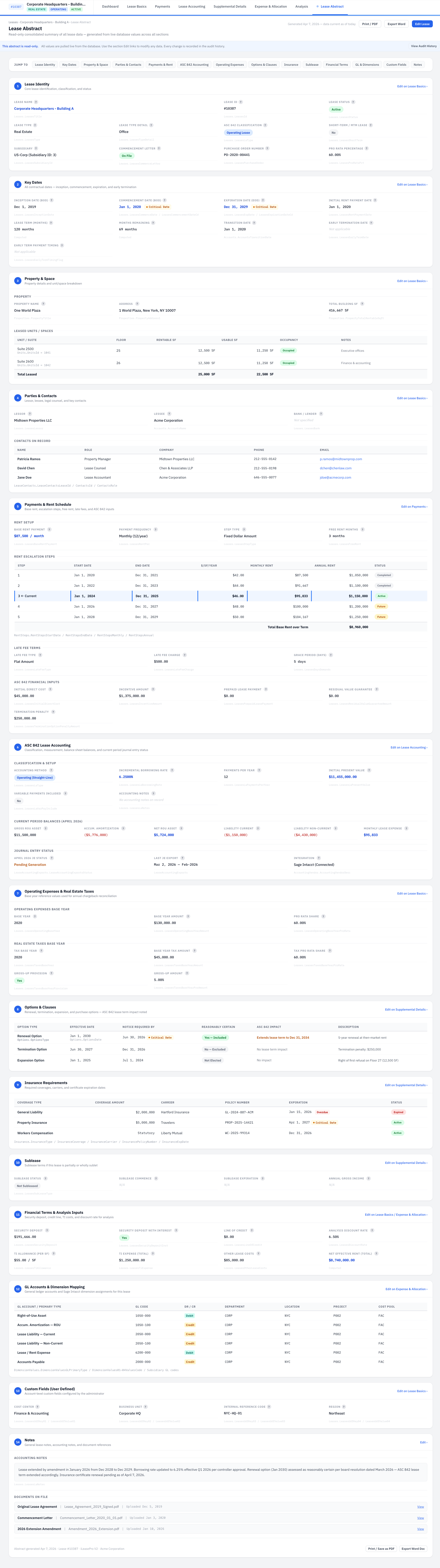 iLeasePro V2 Lease Abstract screenshot