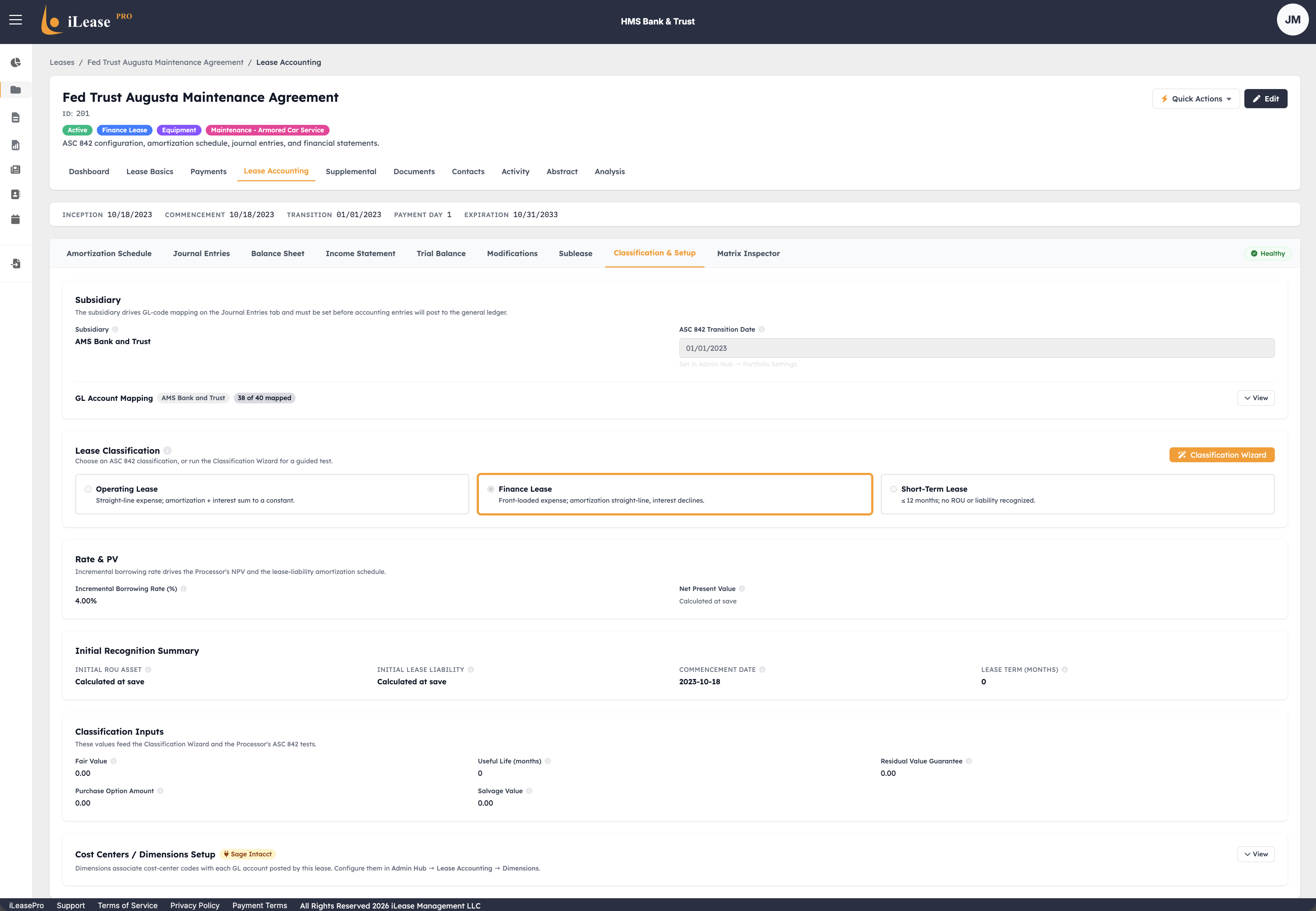 iLeasePro V2 Classification & Setup screenshot
