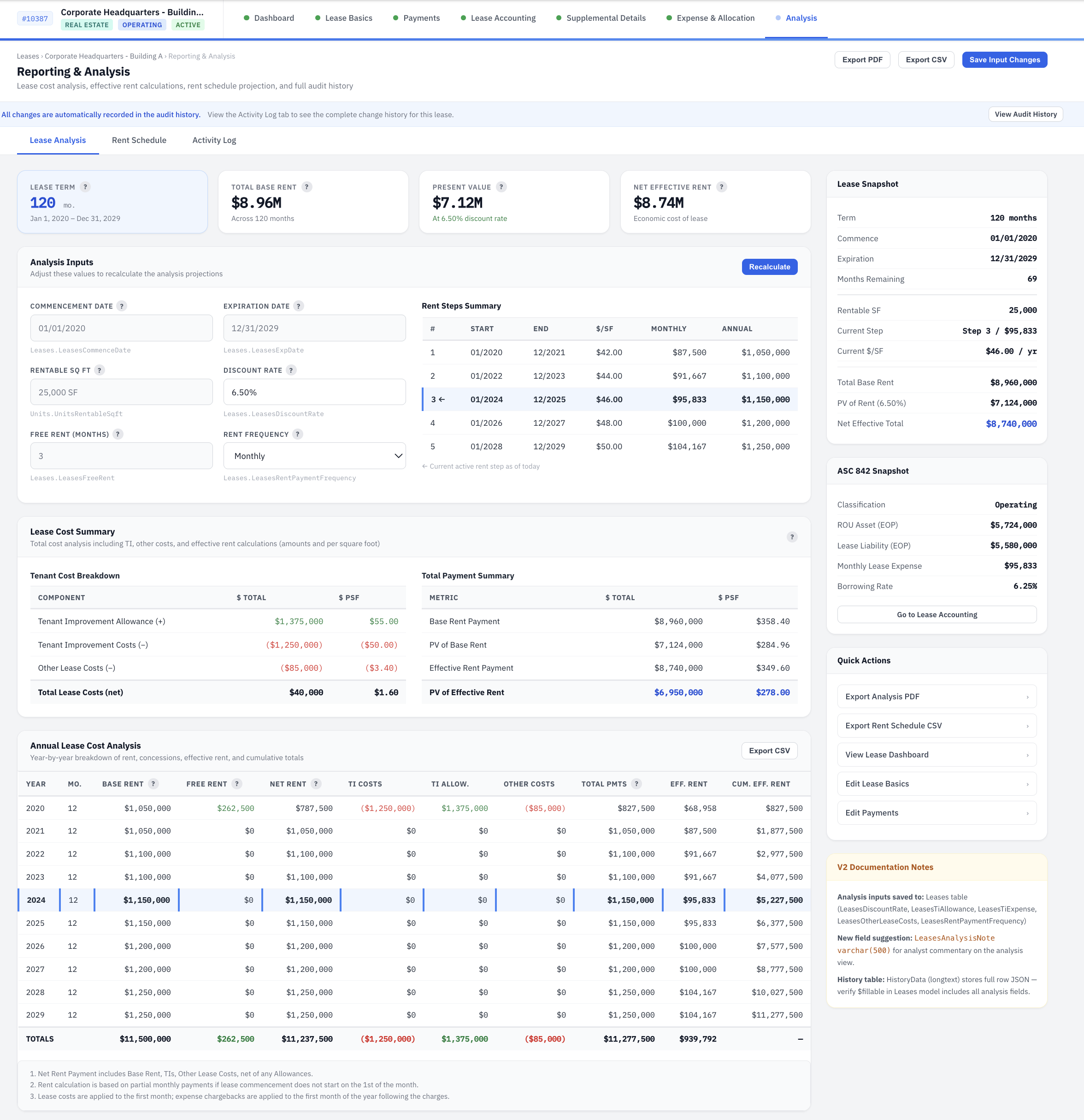 iLeasePro V2 Lease Analysis screenshot