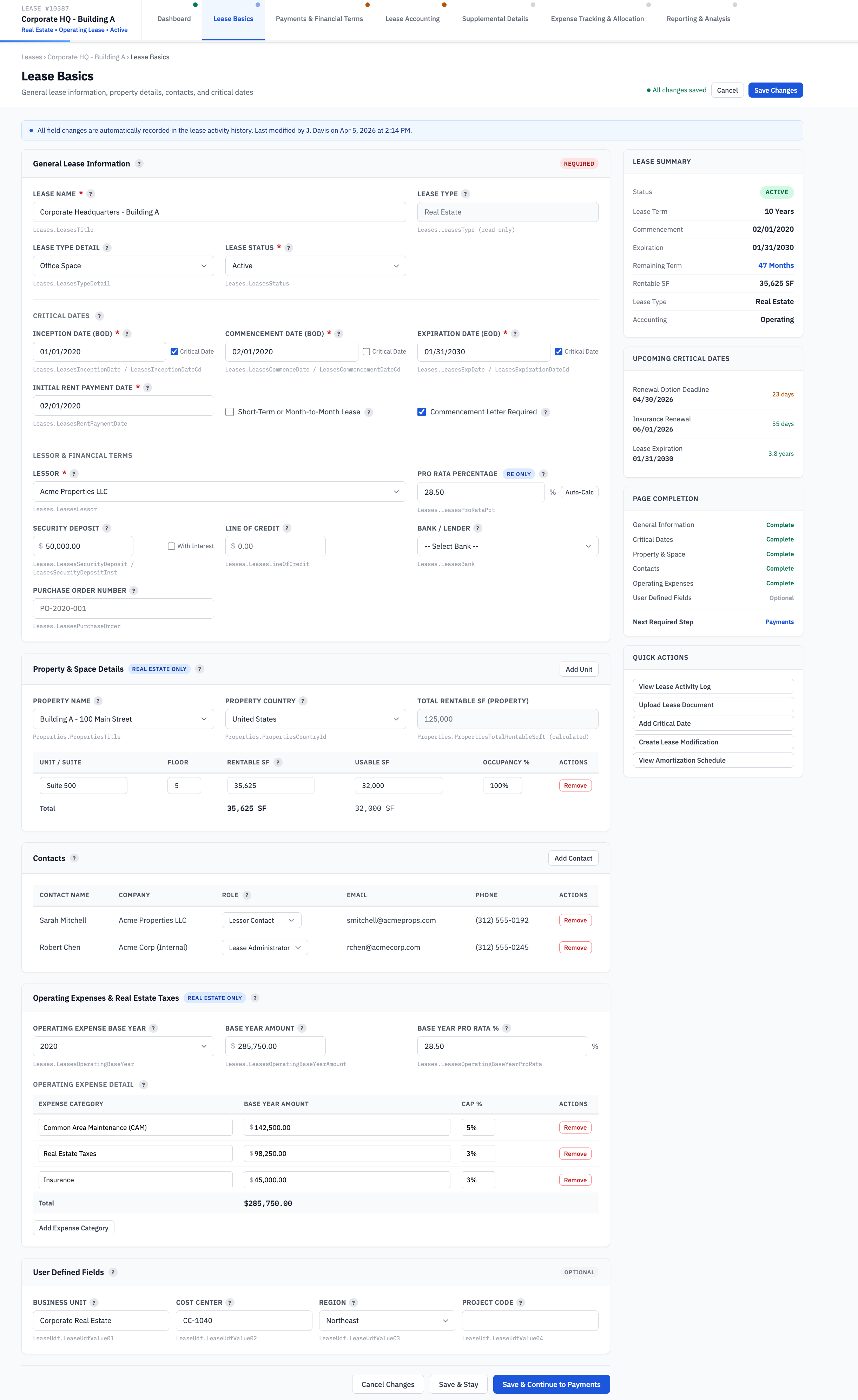 iLeasePro V2 Lease Basics screenshot