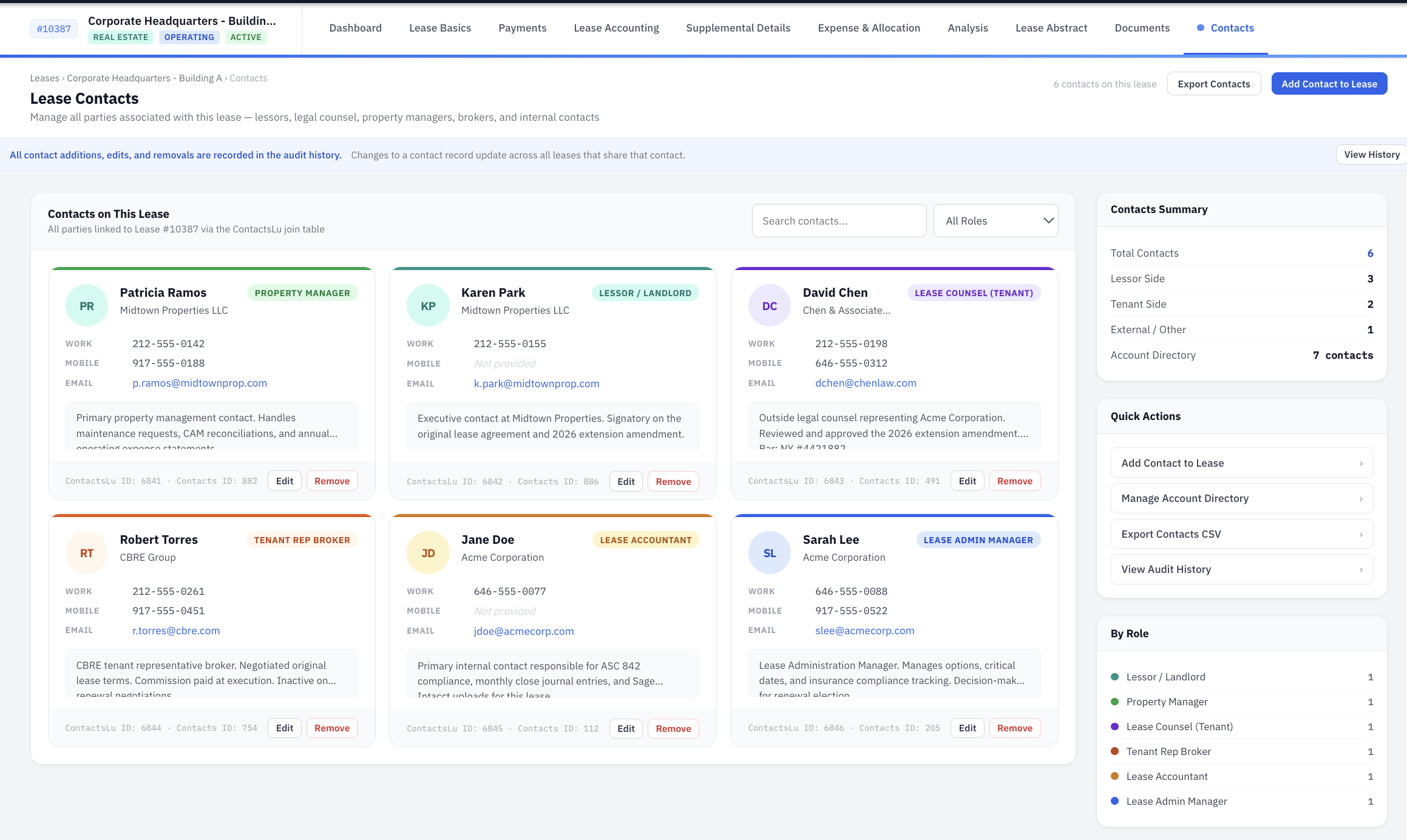 iLeasePro V2 Lease Contacts screenshot
