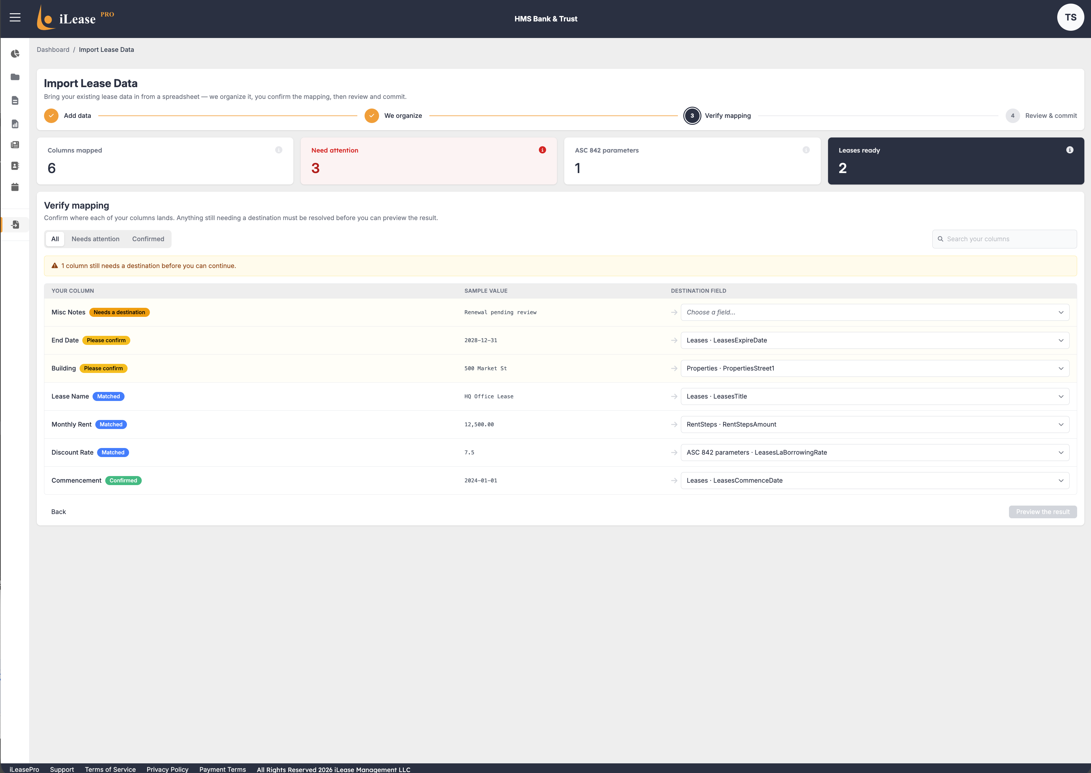 iLeasePro V2 Import Confirmation screenshot