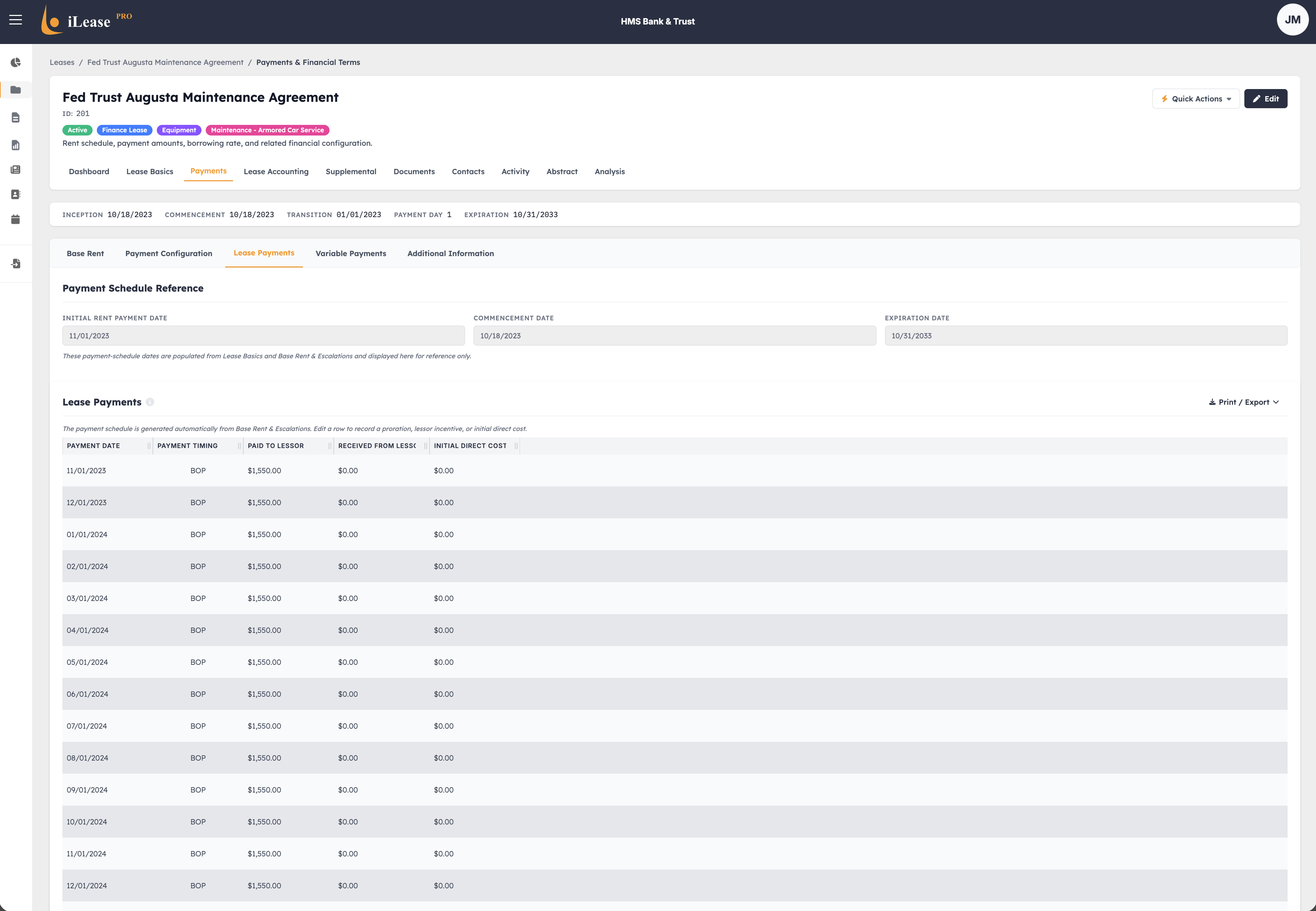 iLeasePro V2 Lease Payments screenshot