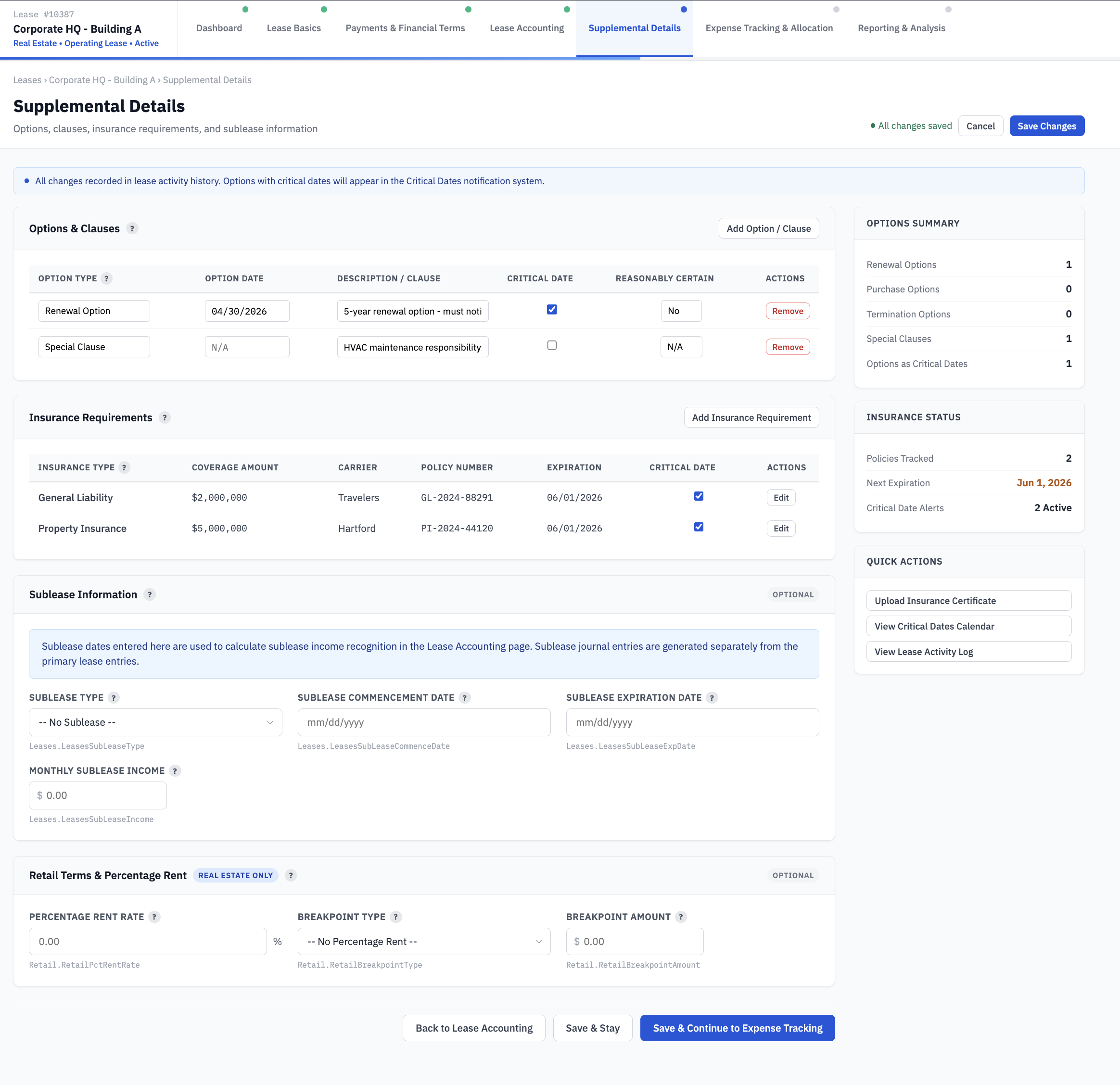 iLeasePro V2 Supplemental Details screenshot