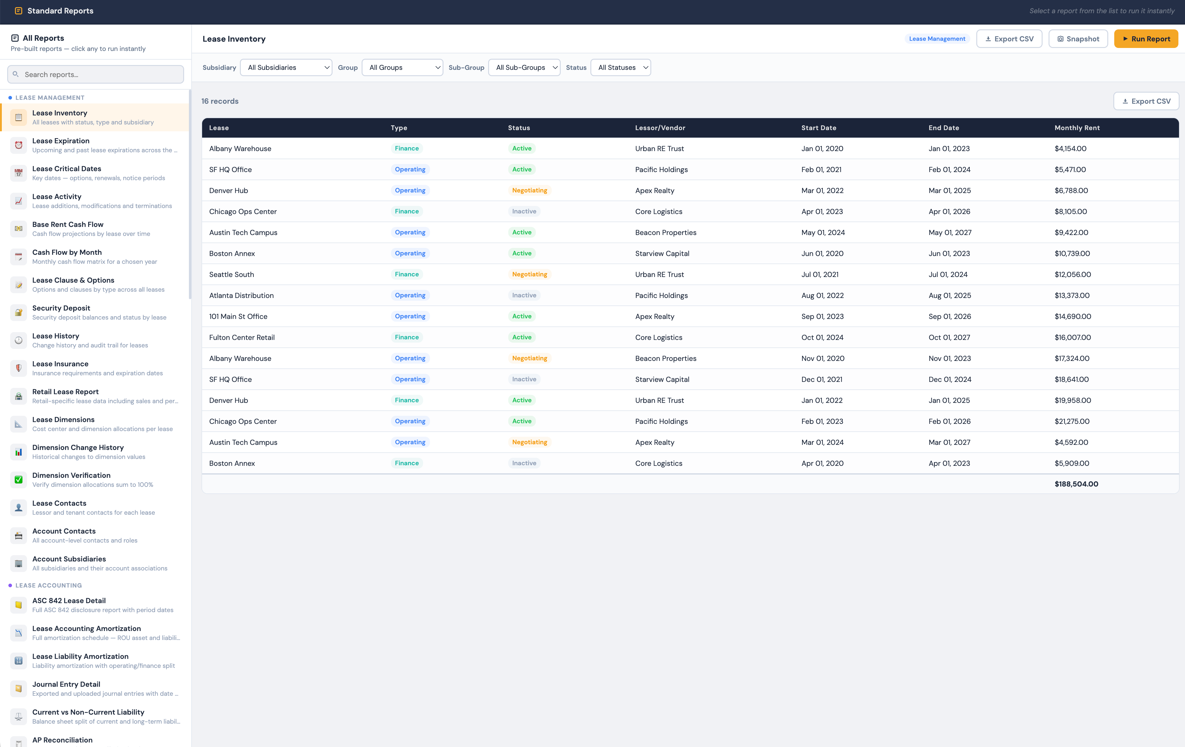 iLeasePro V2 Standard Reports screenshot