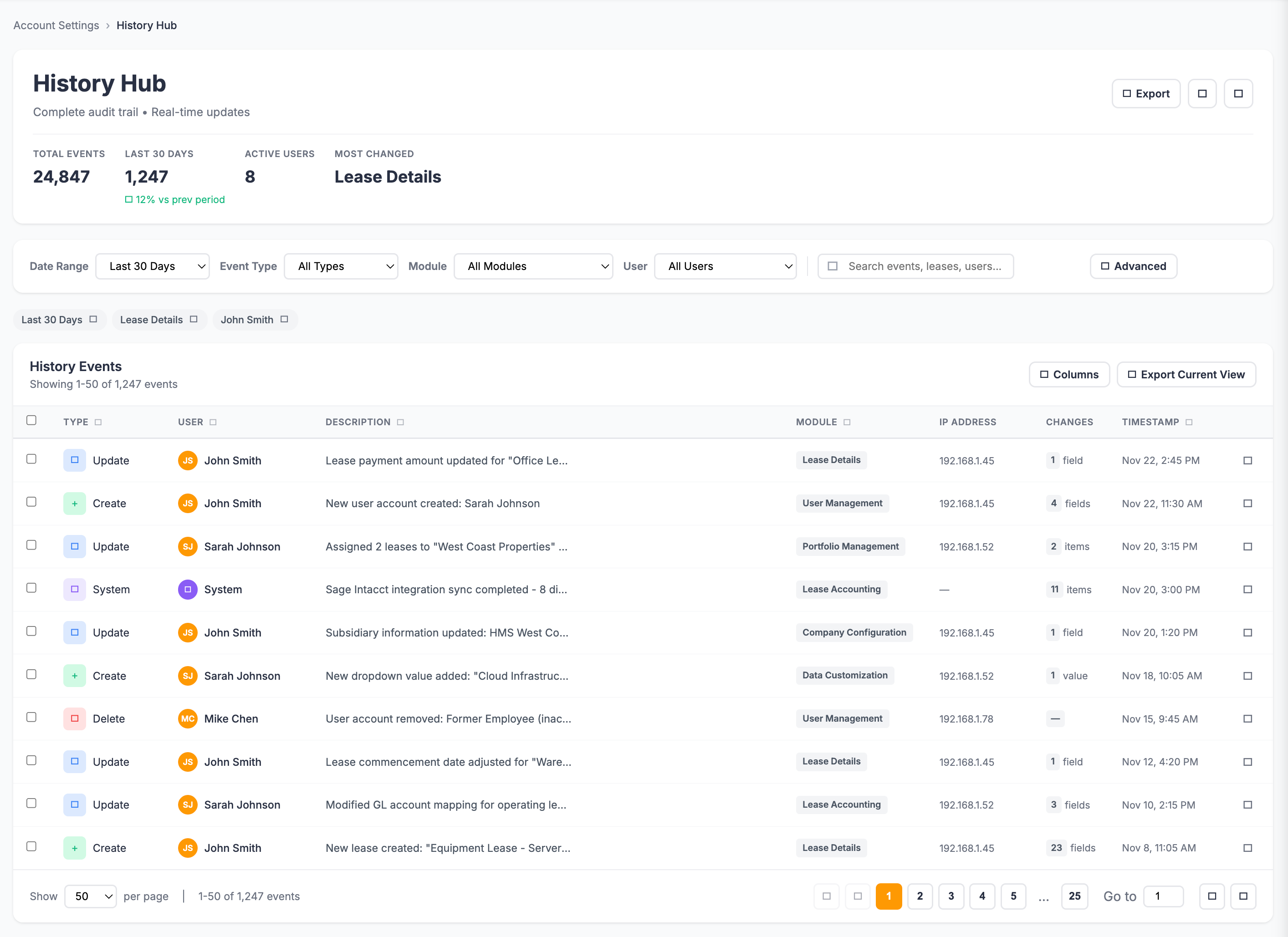 iLeasePro Account Change History Tracking