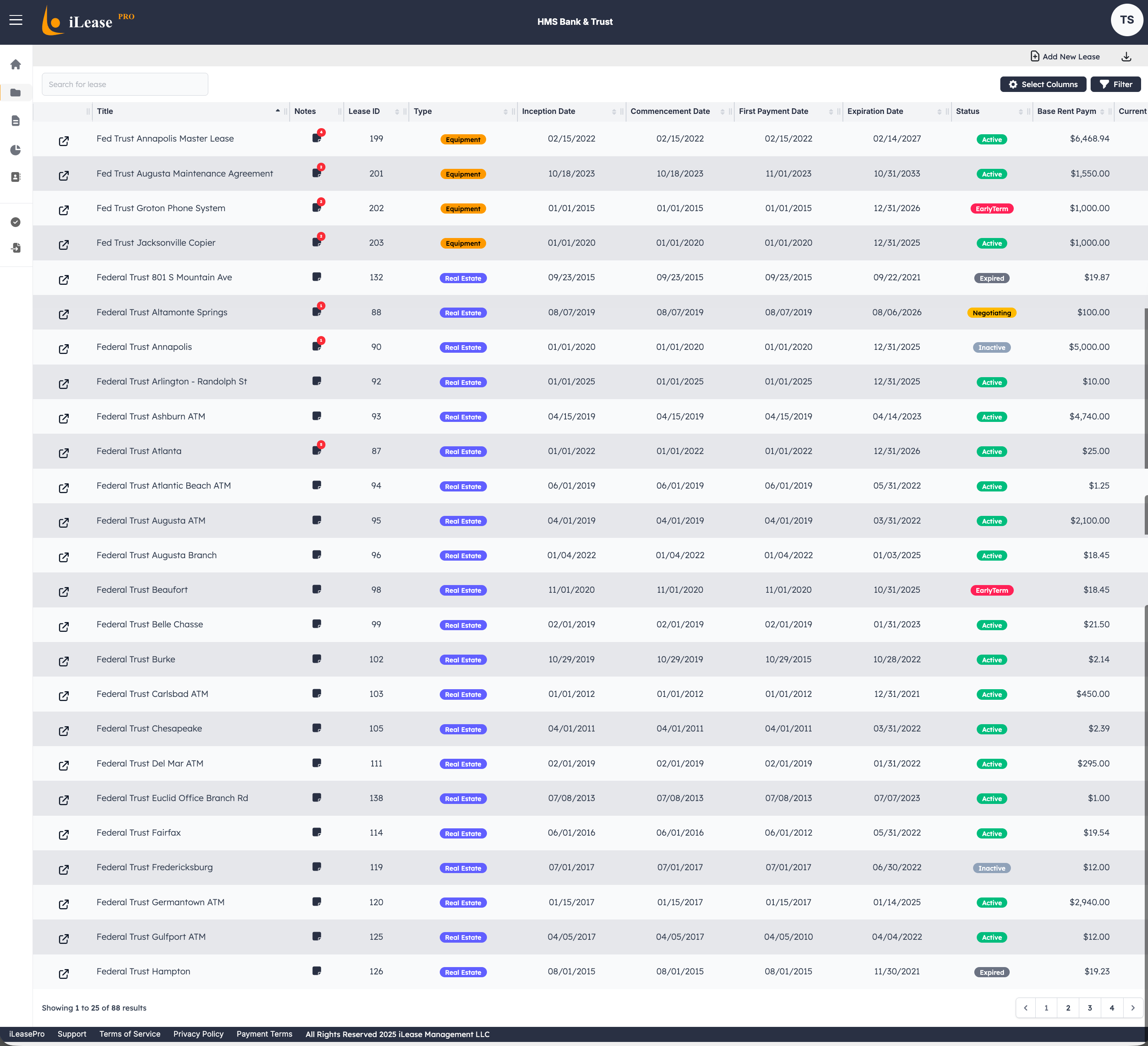 iLeasePro Lease Listview