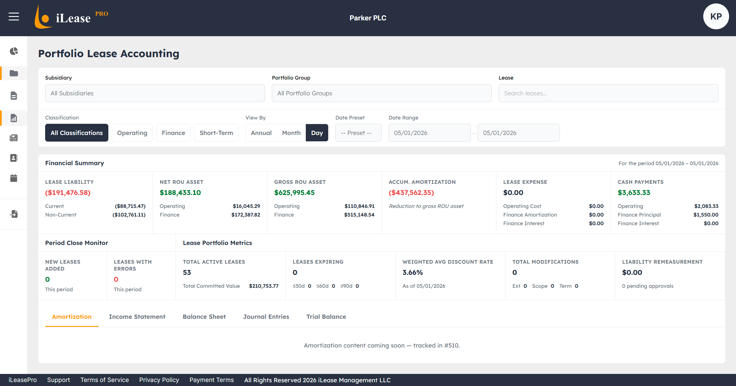 iLeasePro V2 Portfolio Lease Accounting screenshot